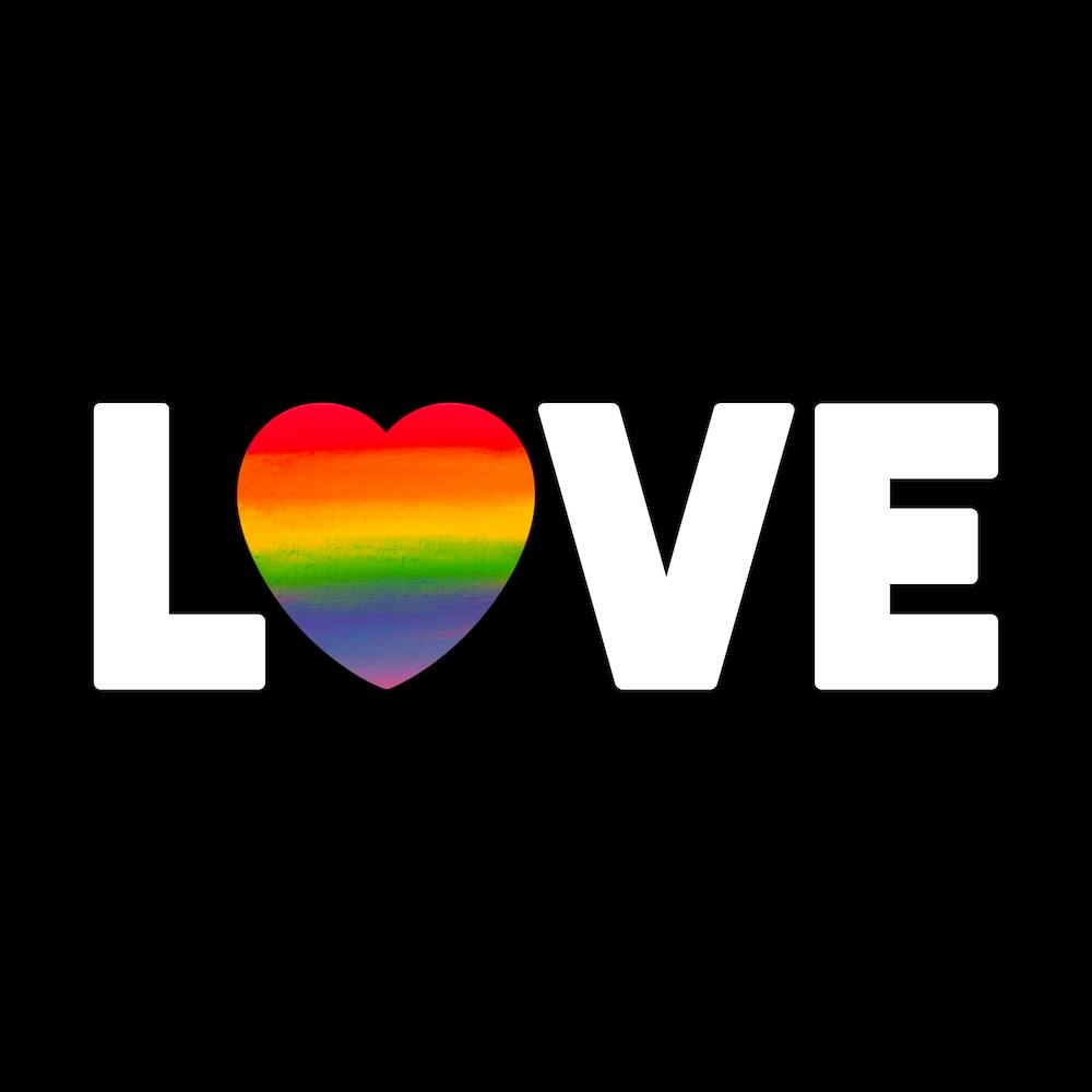 Love Word with Pride Rainbow Heart on Black