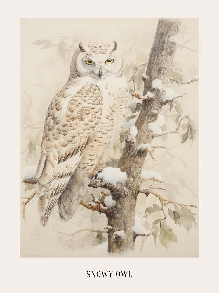 Vintage Bird Drawing Snowy Owl 3 Poster