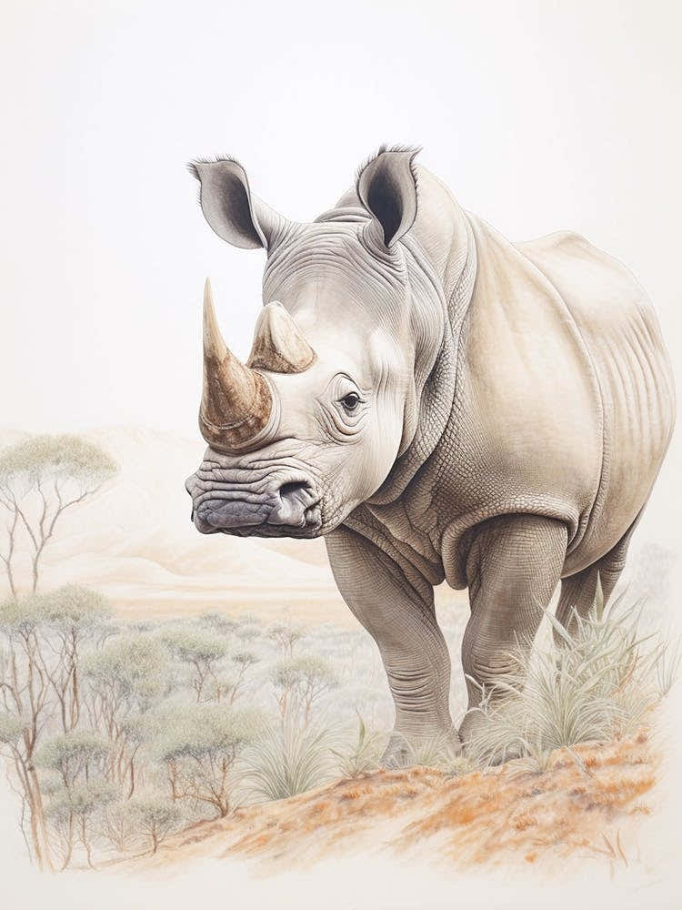 Rhino In The Savannah Landscape 5