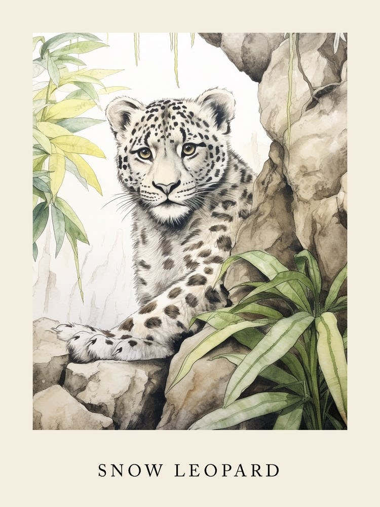 Beatrix Potter Inspired  Animal Watercolour Snow Leopard