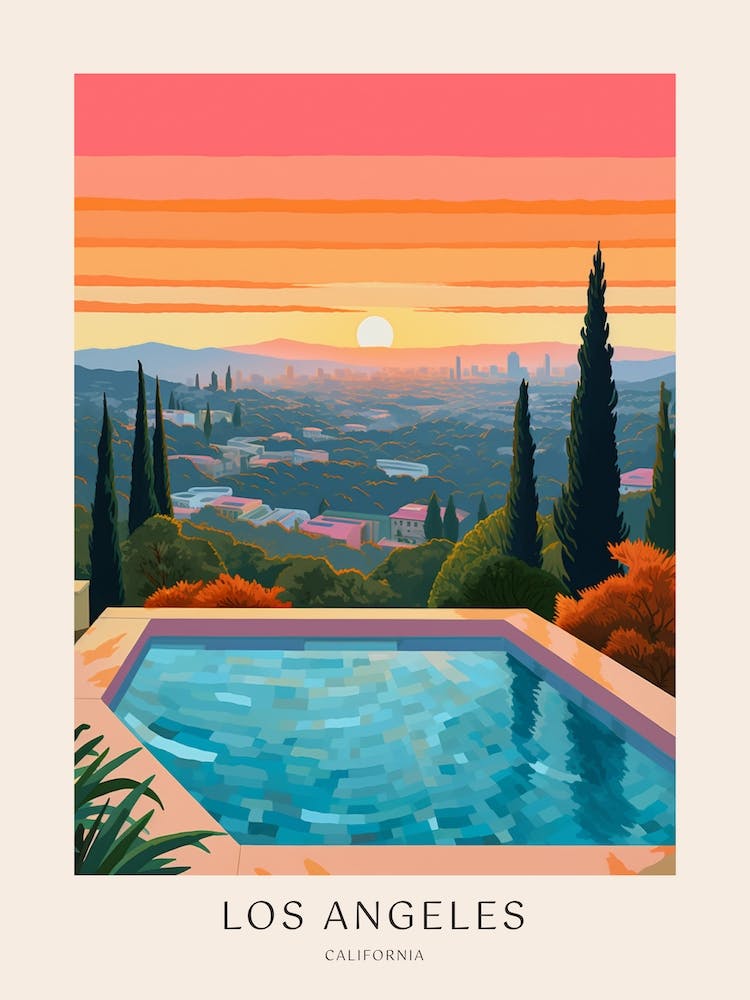 La, California 2 Midcentury Modern Pool Poster