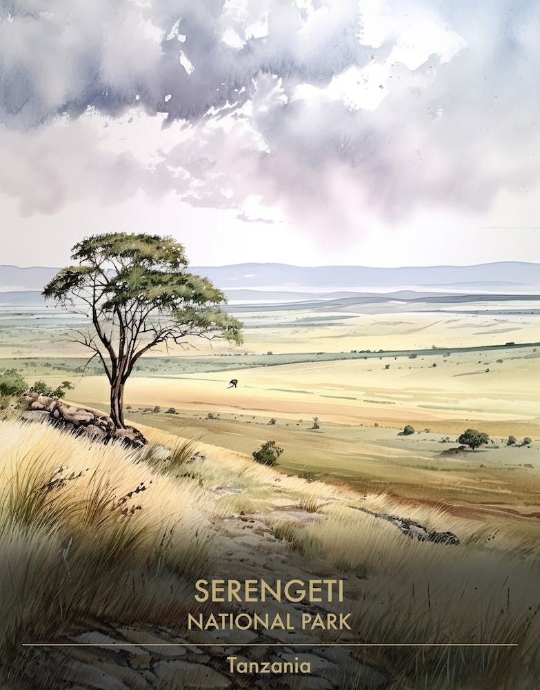 Serengeti National Park Tanzania Watercolour 3