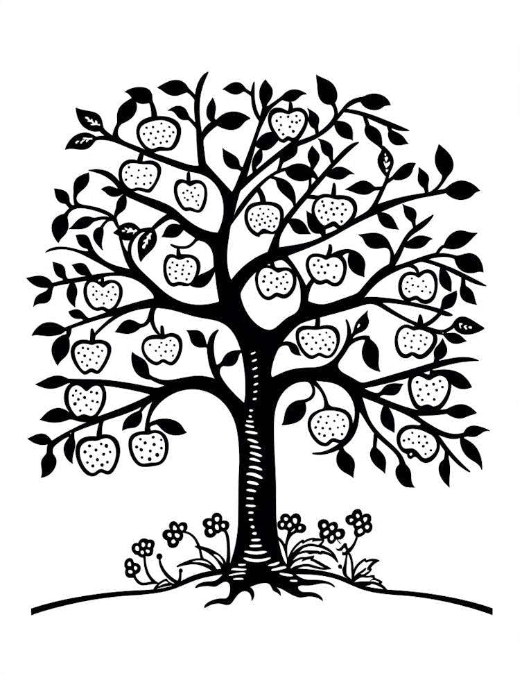 Apple Tree Simple Geometric Nature Stencil 1 1