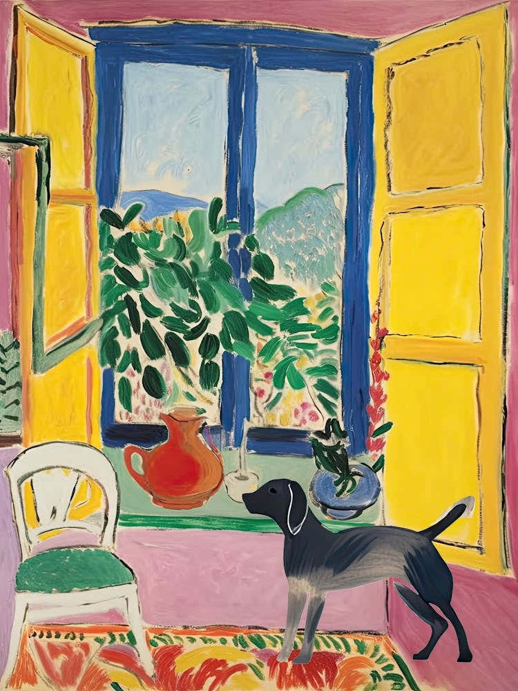 Open Window Matisse Inspired With A Grey Dog