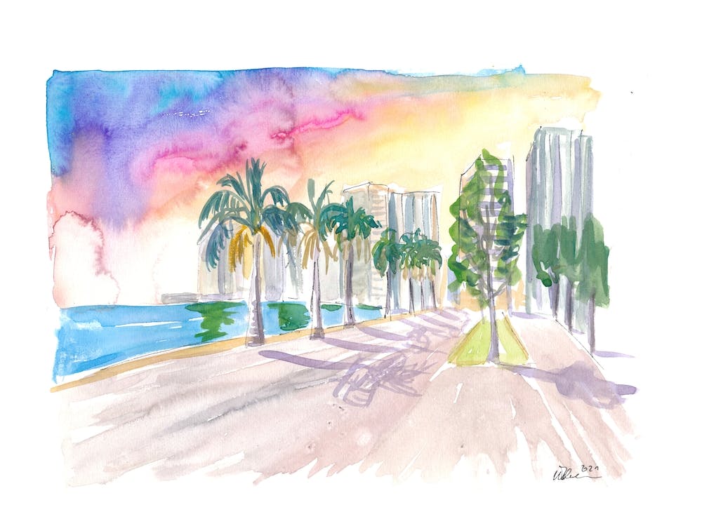 Miami Florida Bayfront Park Sunset Walk