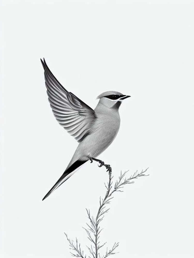 Cedar Waxwing B&W Pencil Drawing 3 Bird