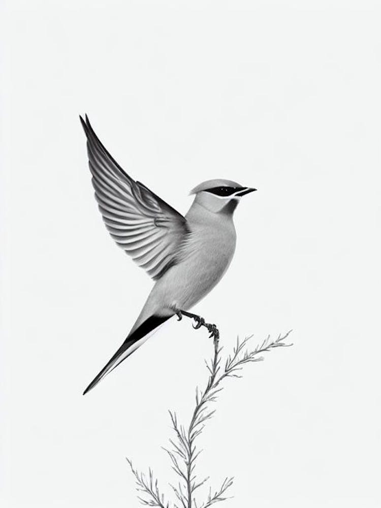 Cedar Waxwing B&W Pencil Drawing 3 Bird