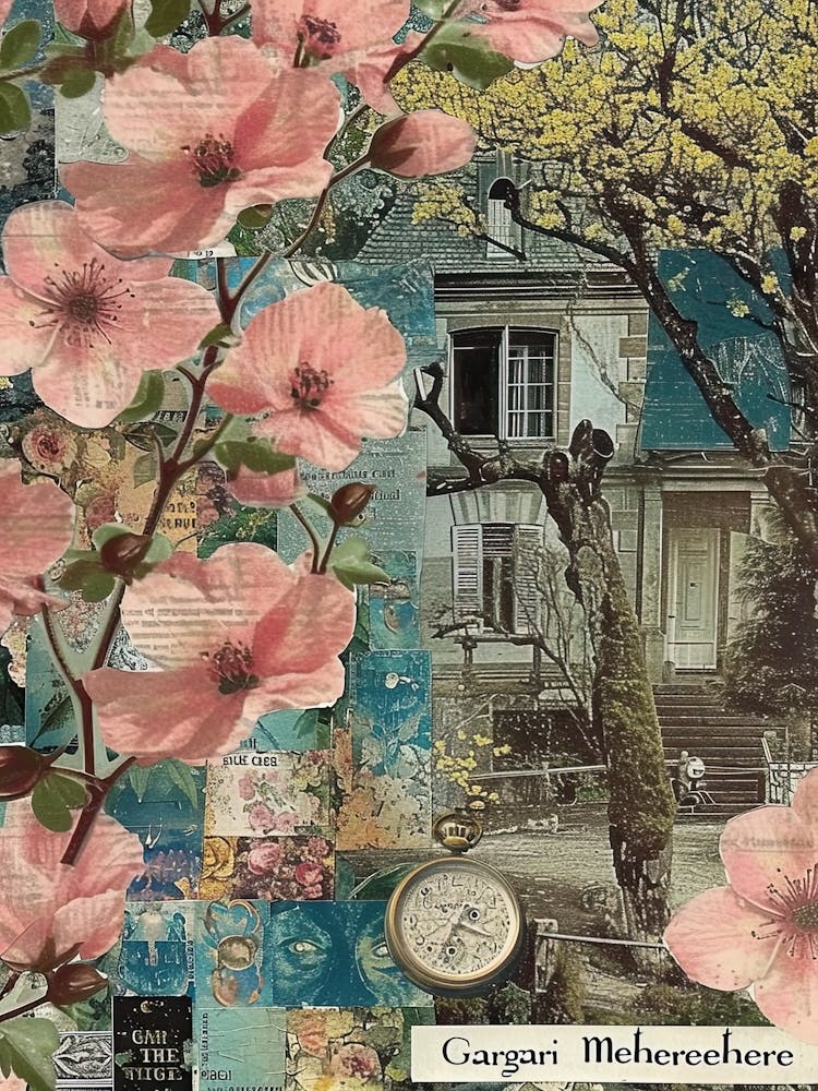 Pink Flowers Scrapbook Collage Cottage 4