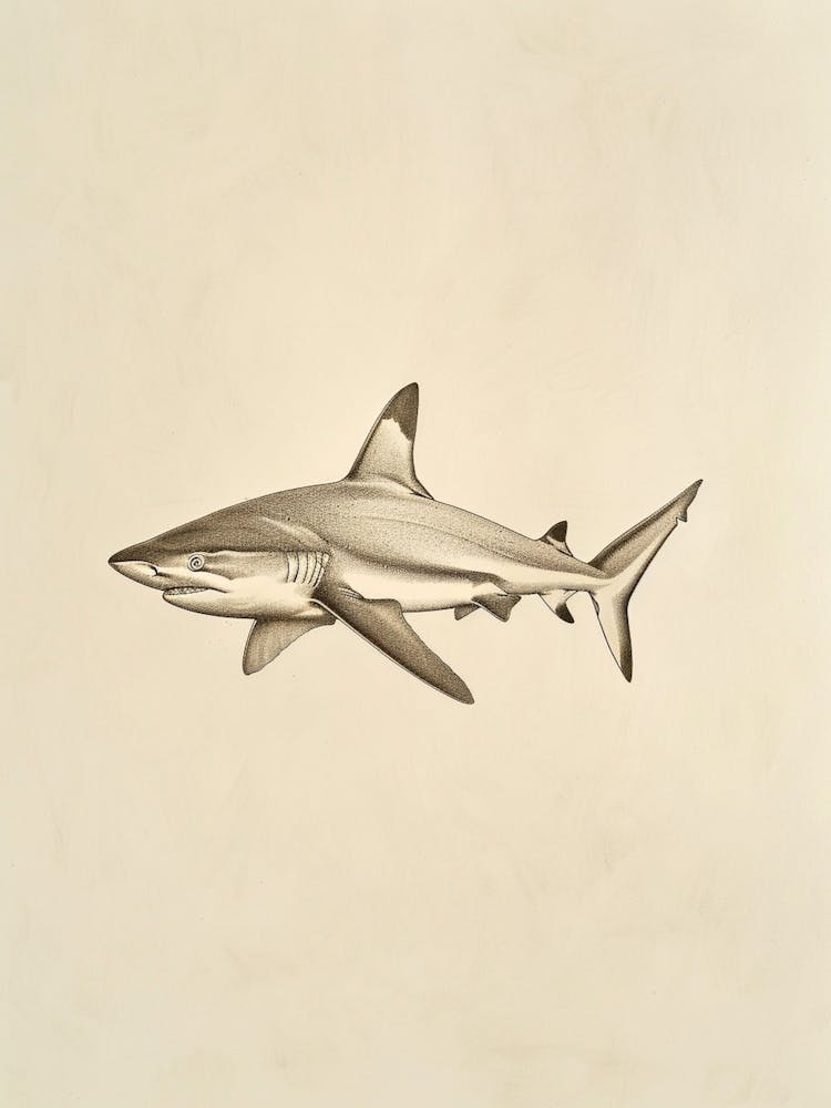 Blacktip Reef Shark  Vintage Illustration 4