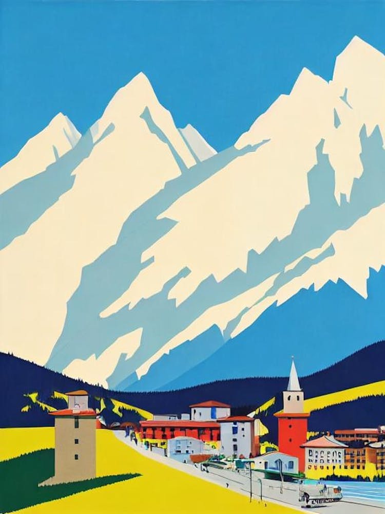 Kronplatz, Italy Midcentury Vintage Skiing Poster