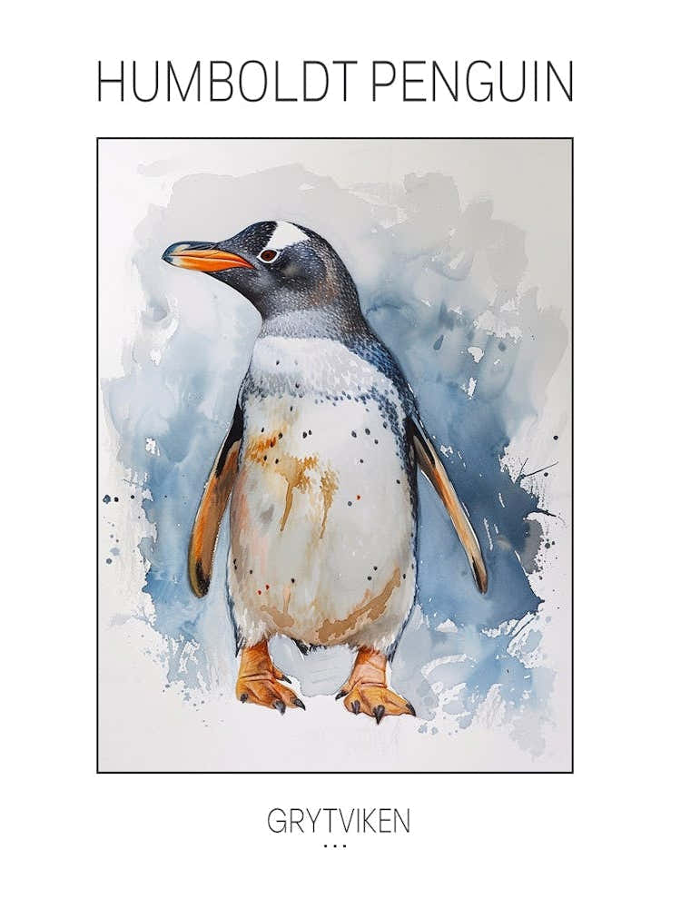 Humboldt Penguin Grytviken Watercolour Painting 4 Poster