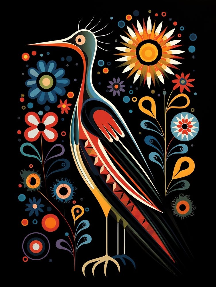 Folk Bird Illustration Roadrunner