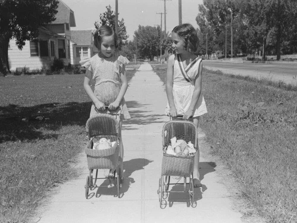 Little Girls With Their Dolls And Buggies,Caldwell, Idaho By Russell Lee