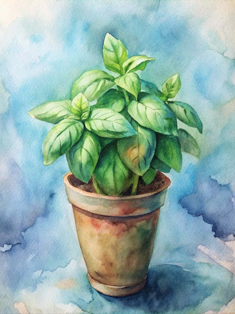 Watercolor Of Basil