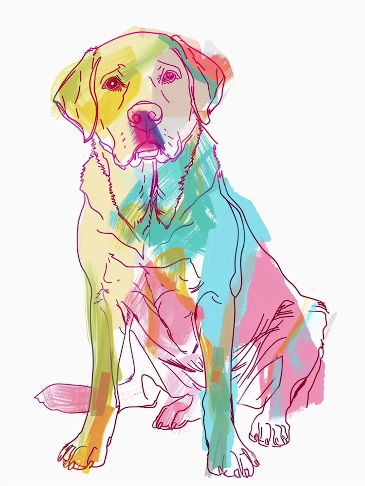 Pastel Labrador Dog Watercolour Line Illustration 2