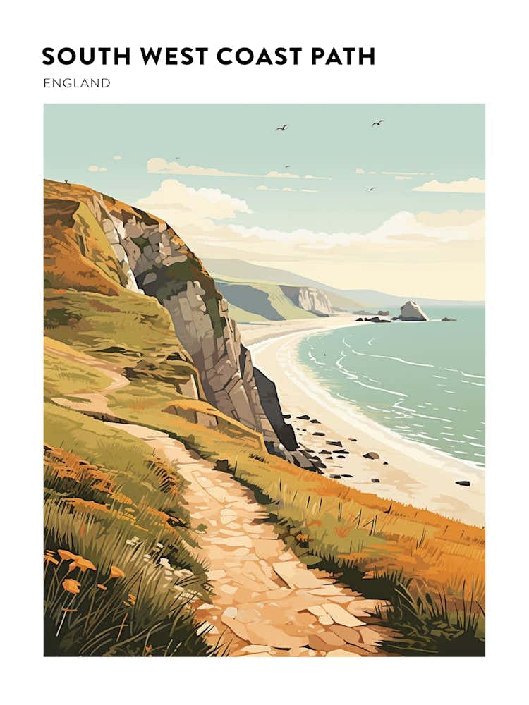 South West Coast Path England 1 Hiking Trail Landscape Poster
