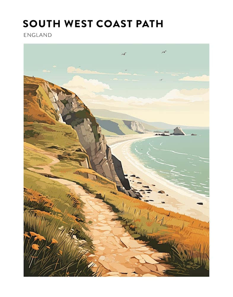 South West Coast Path England 1 Hiking Trail Landscape Poster