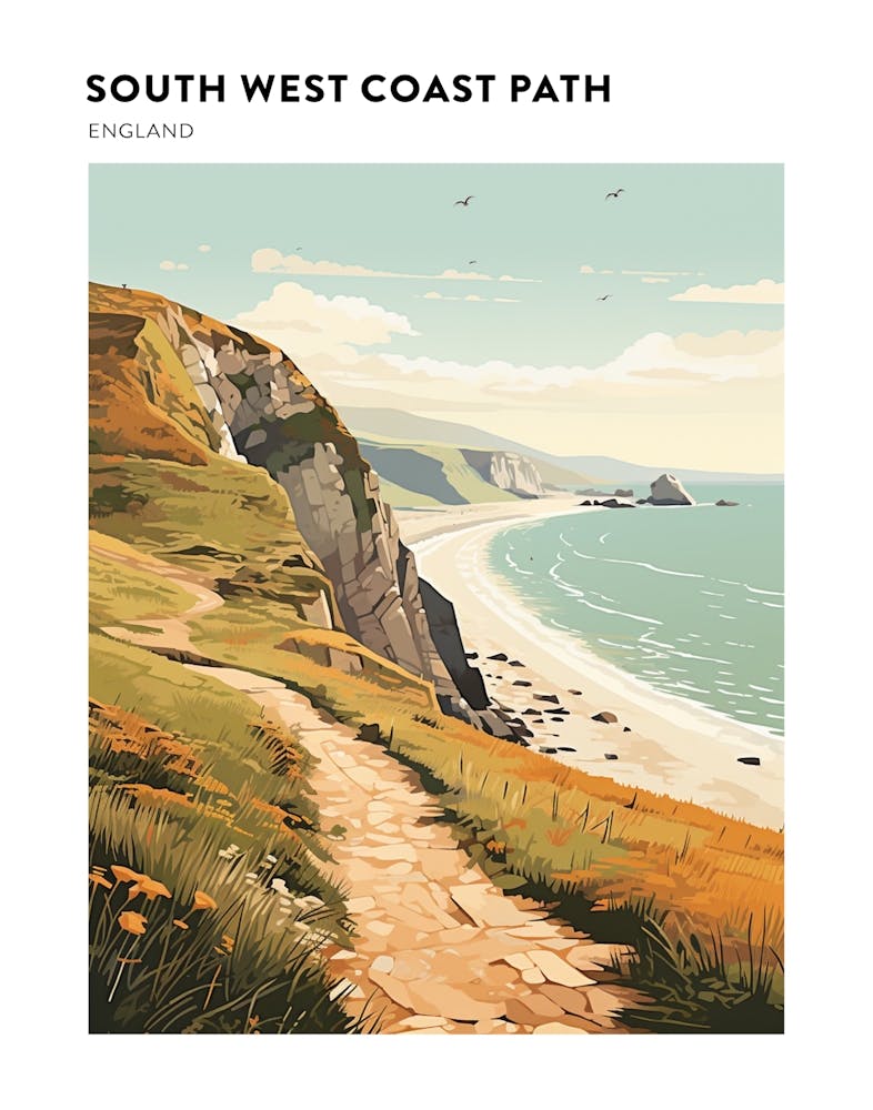 South West Coast Path England 1 Hiking Trail Landscape Poster