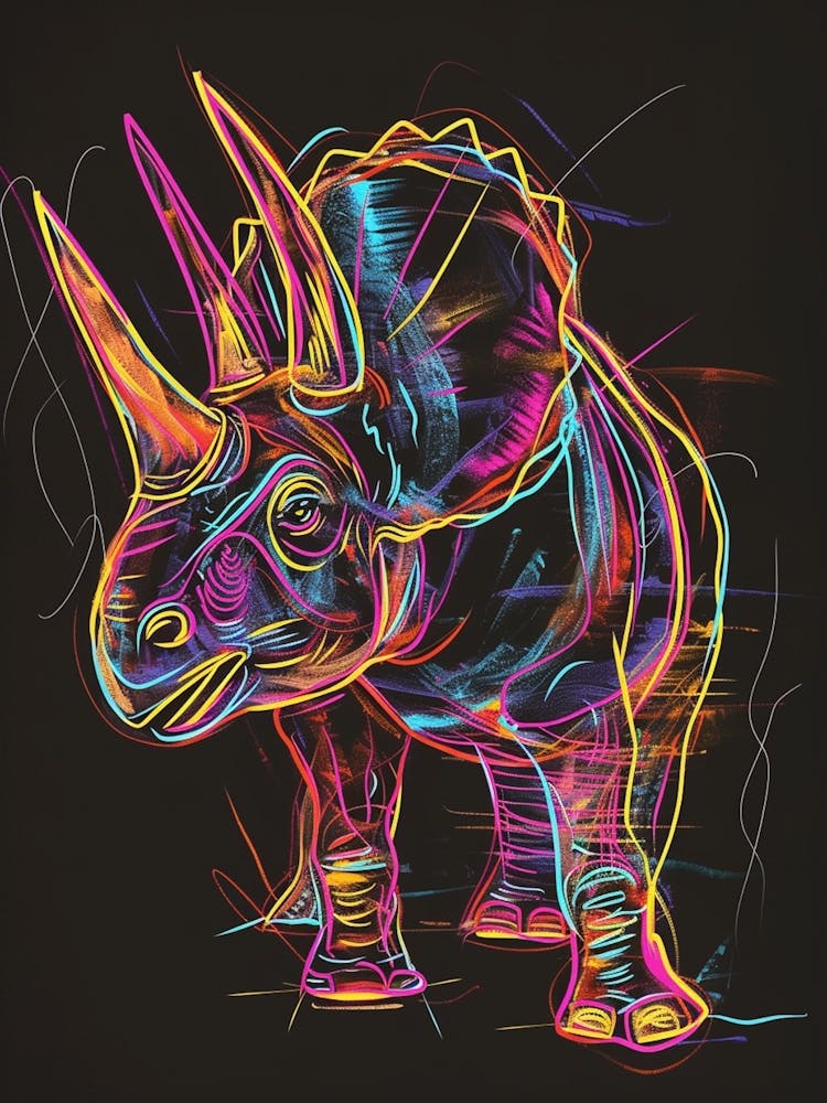 Neon Triceratops Line Illustration 1