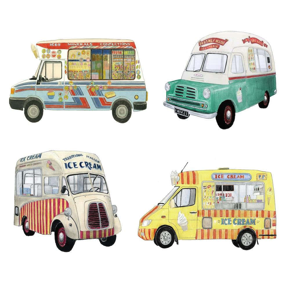 4 Ice Cream Vans Colourful Square