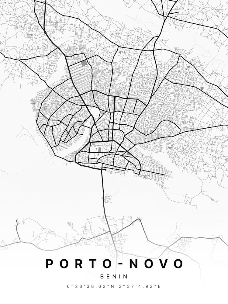 Porto Novo Benin White Map
