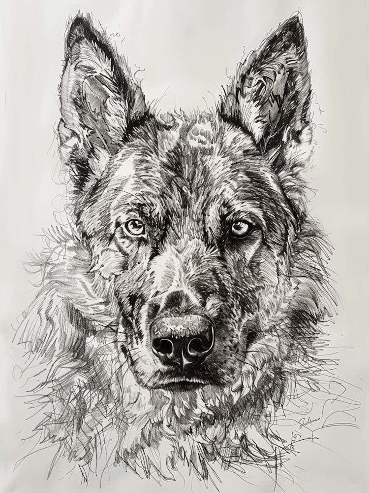 Norweigan Elkhound Dog Line Sketch 2