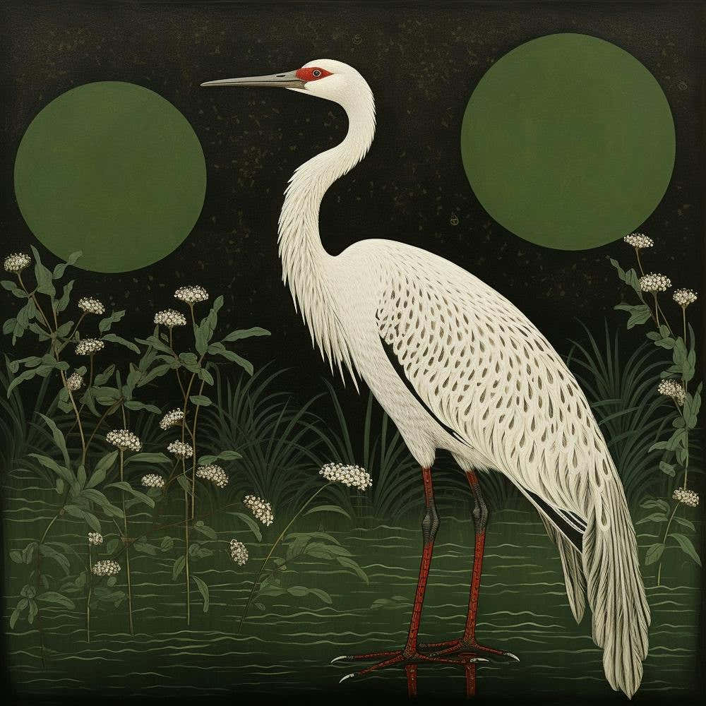 Ohara Koson Inspired Bird Painting Crane 1 Square