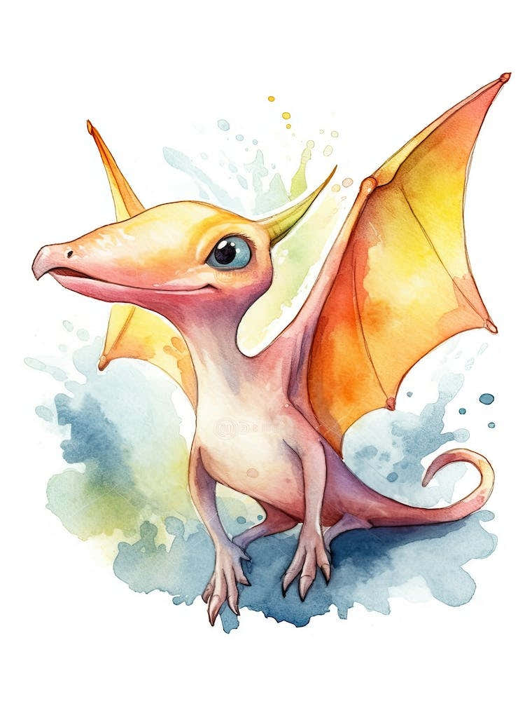 Pterodactyl Cute Dinosaur Watercolour 4