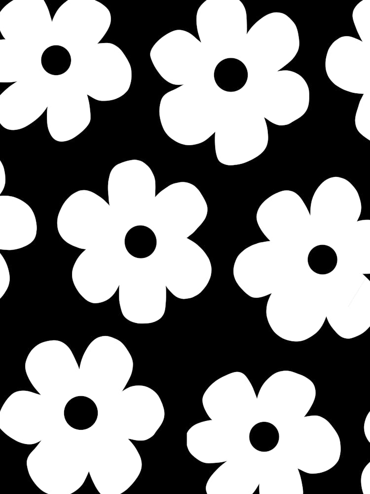 Black And White Flowers Groovy Pattern