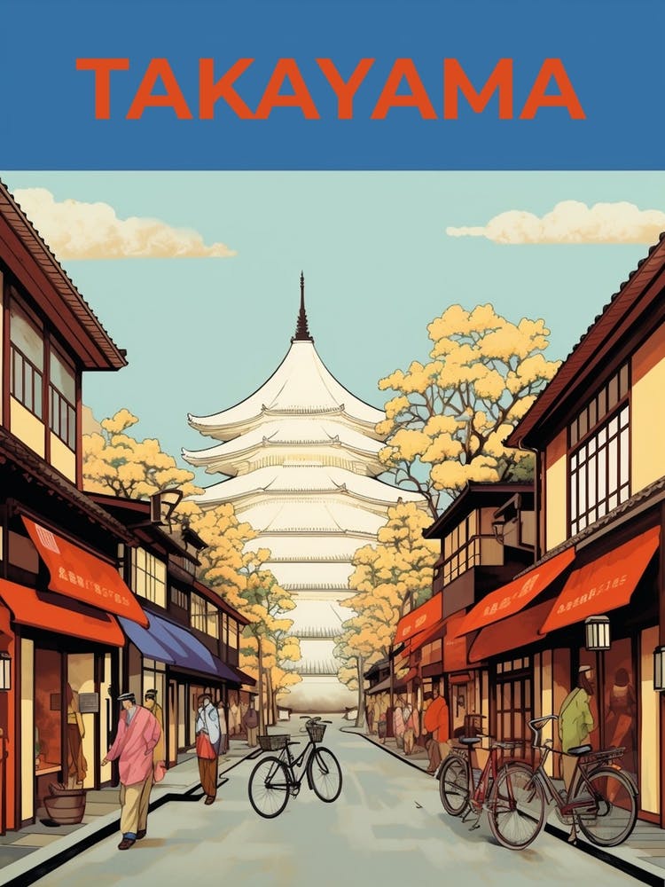 Takayama Old Town, Japan Vintage Travel Art 2