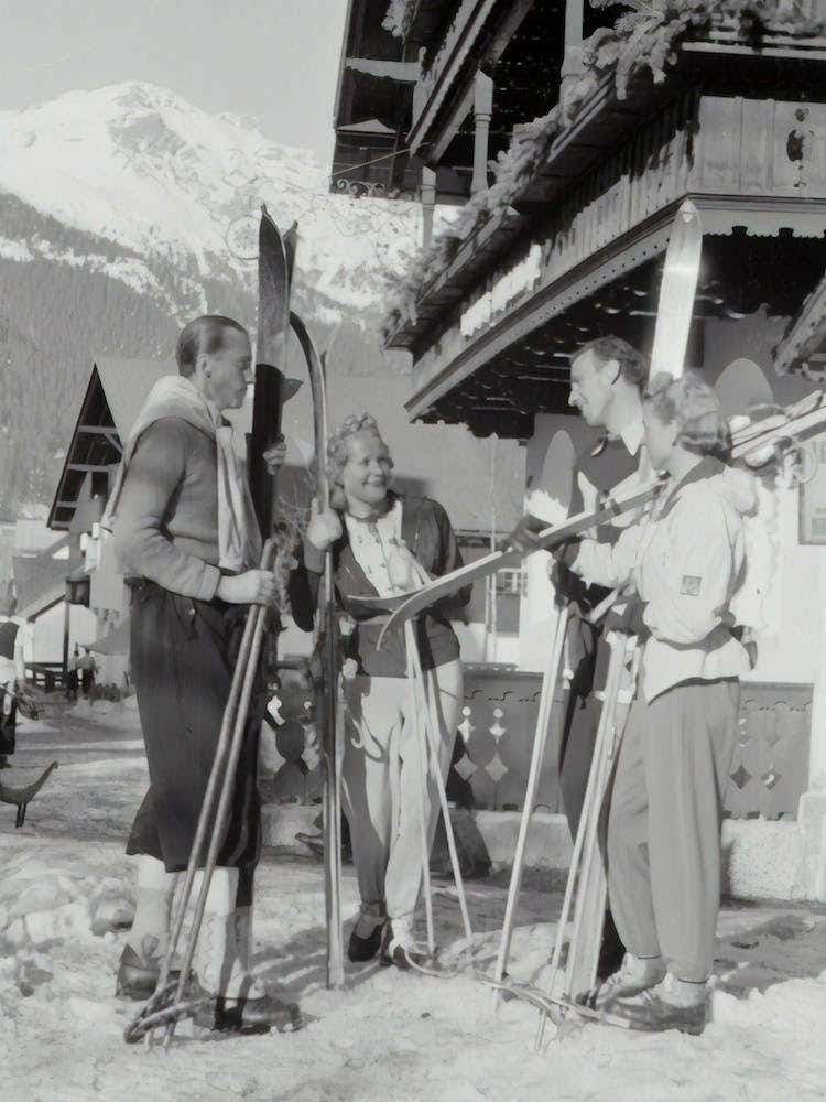People With Skis In Front Of The Hotel, 1940