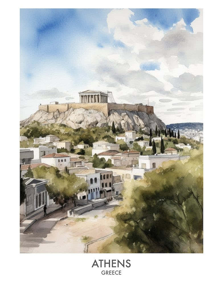 Athens Watercolour Travel Poster 4
