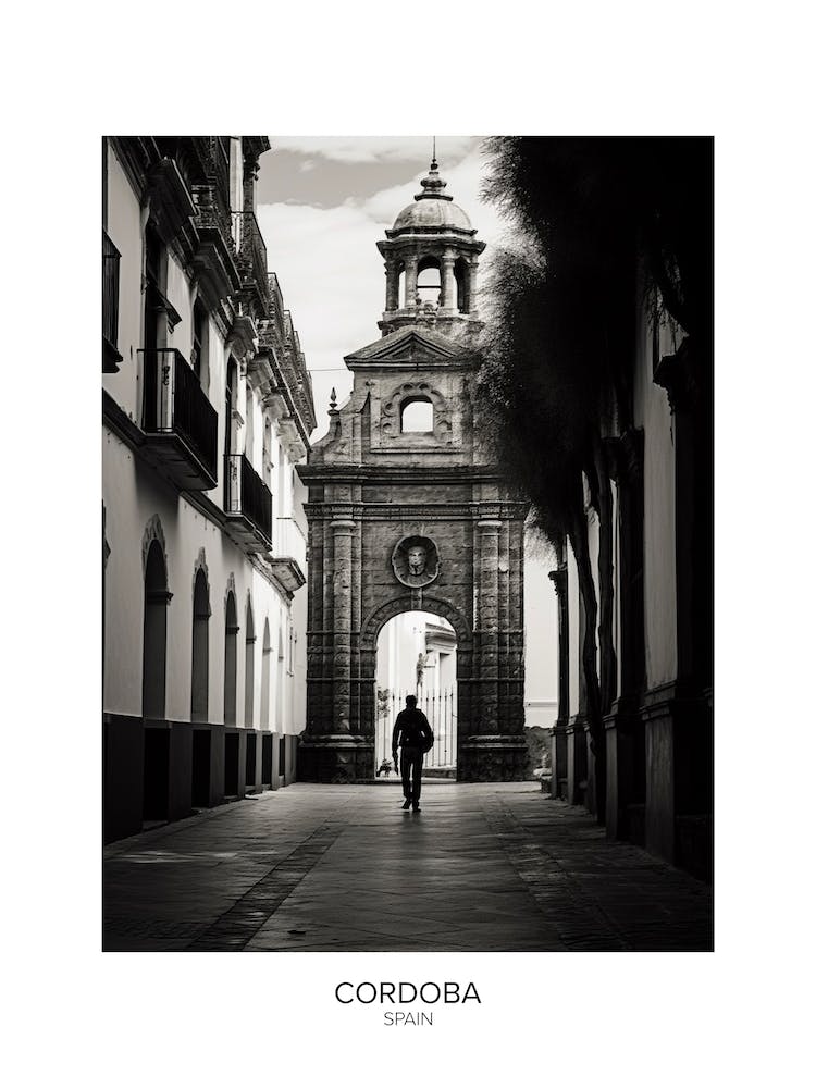 Poster Of Cordoba, Spain, Black And White Analogue Photography 1