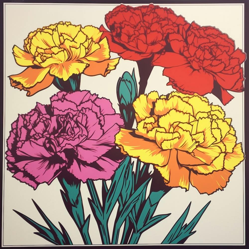 Carnation Dianthus 4 Pop Art Illustration Square