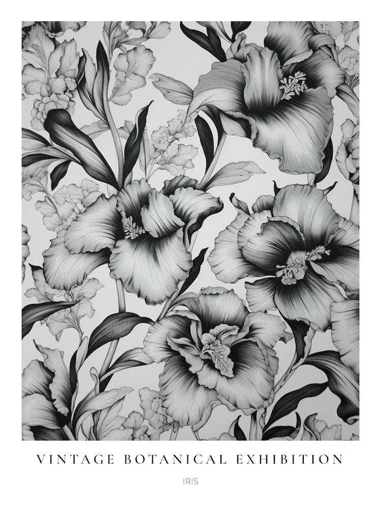 Iris B&W Vintage Botanical Poster