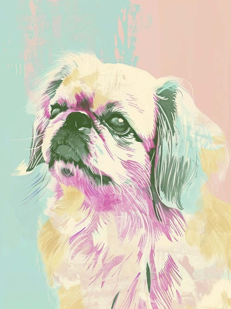 Pekingese Dog Pastel Line Watercolour Illustration  2