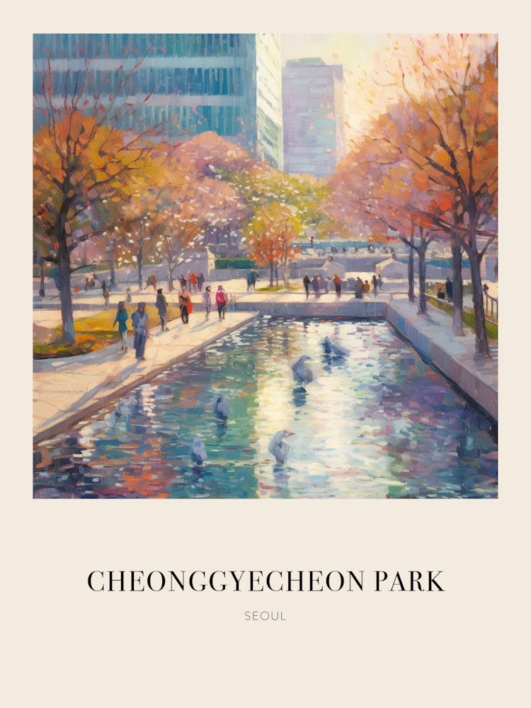 Cheonggyecheon Park Seoul 2 Vintage Cezanne Inspired Poster
