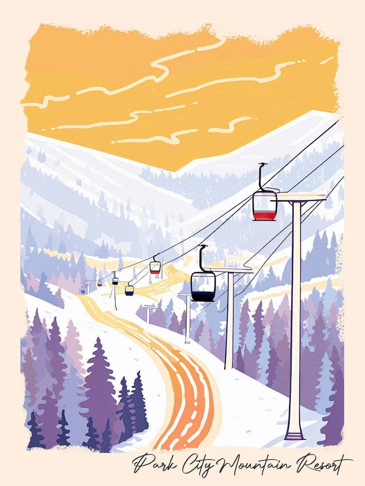 Poster Of Park City Mountain Resort   Utah, Usa, Ski Resort Pastel Colours Illustration 2