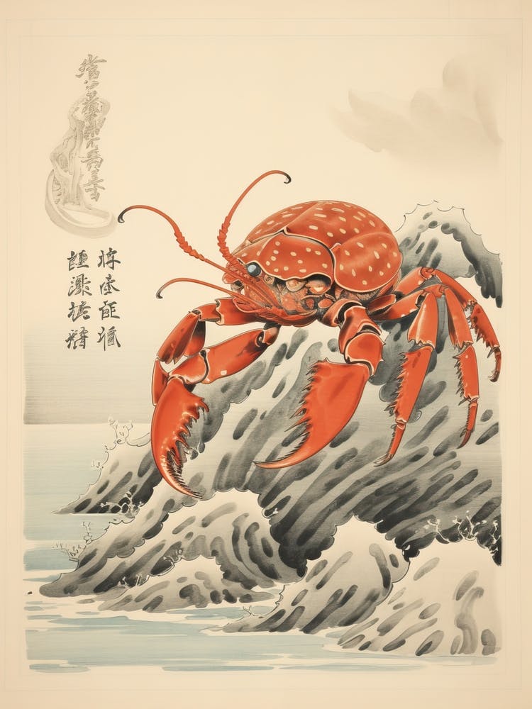 Hermit Crab Animal Drawing In The Style Of Ukiyo E 1