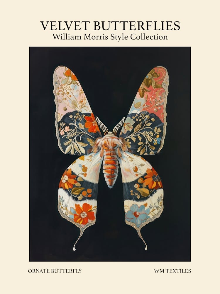 Velvet Butterflies Collection Ornate Butterfly William Morris Style