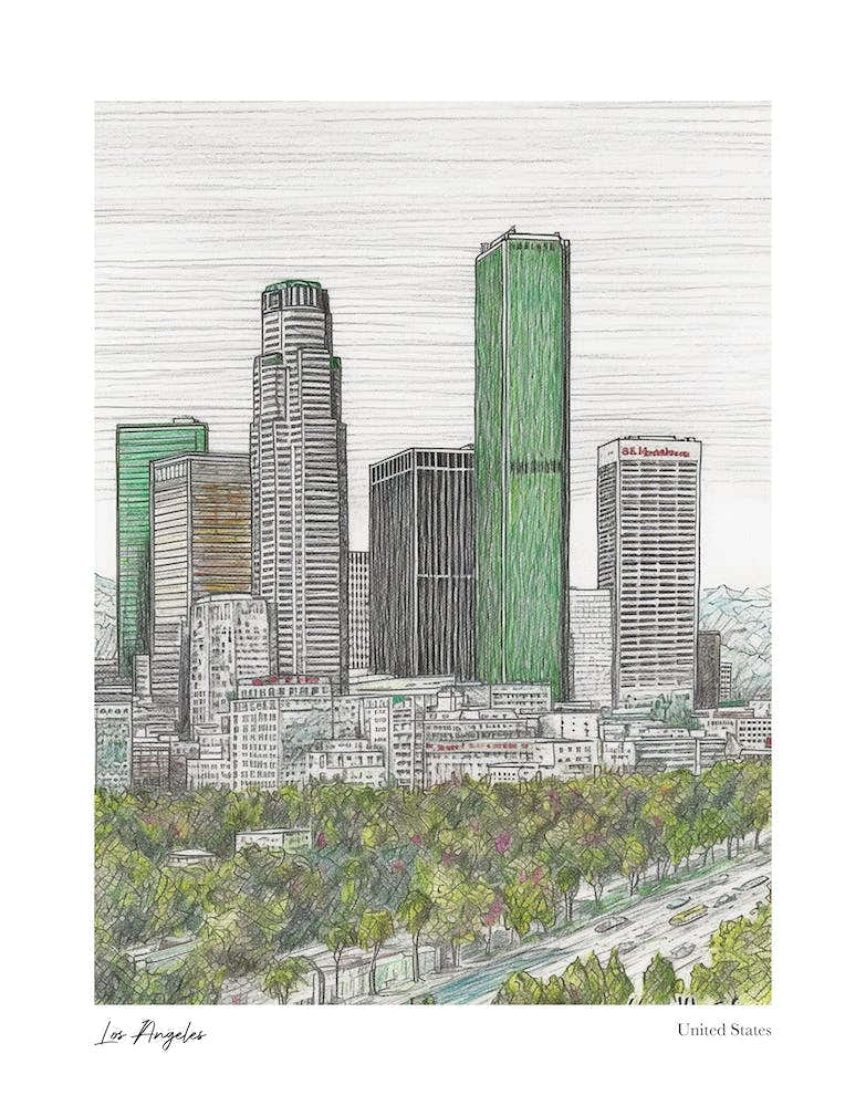 Los Angeles United States Drawing Pencil Style 2 Travel Poster
