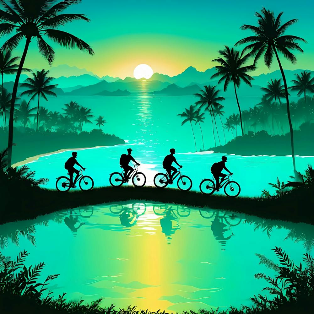 Beautiful Life of Youth, Riding Bicycle With Friends at Sunset