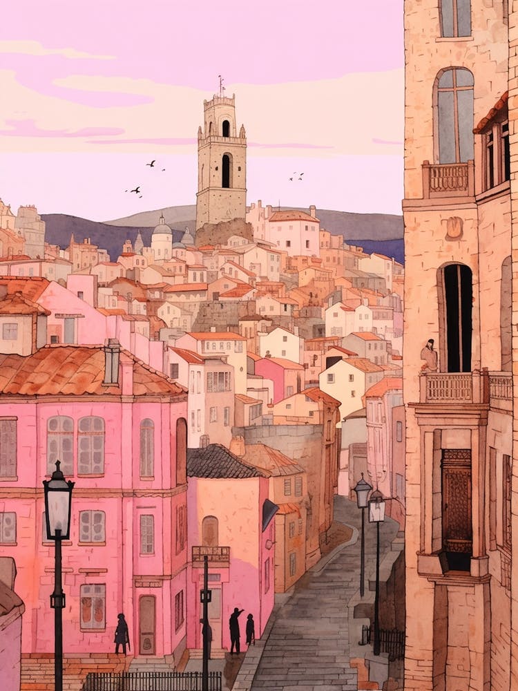 Marseille France 3 Vintage Pink Travel Illustration