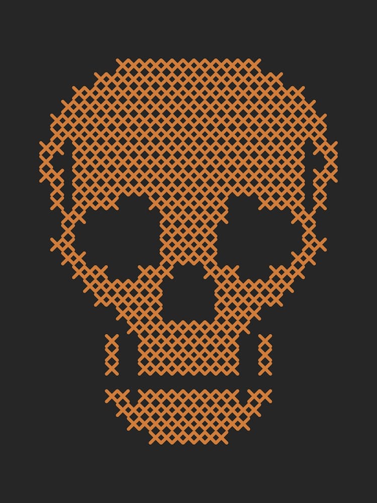 Cross Stitch Skull - Orange & Black