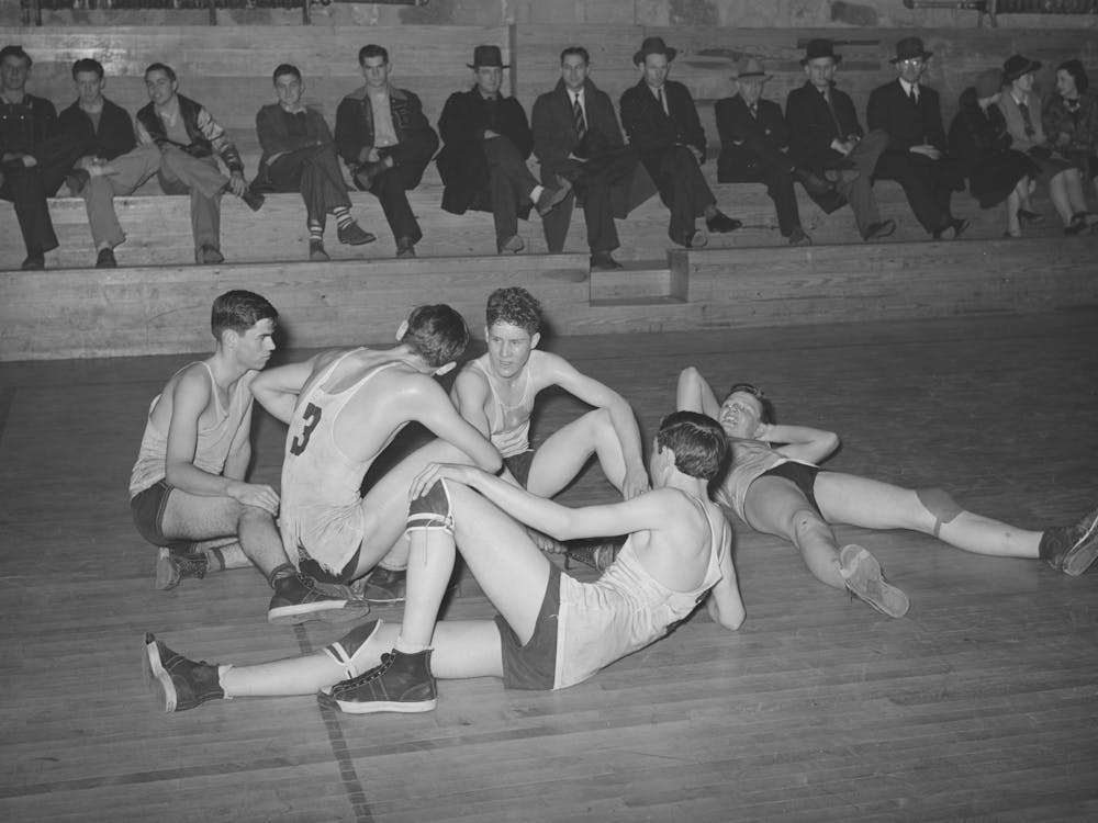 Basketball Players Resting Between Periods, Eufaula, Oklahoma By Russell Lee
