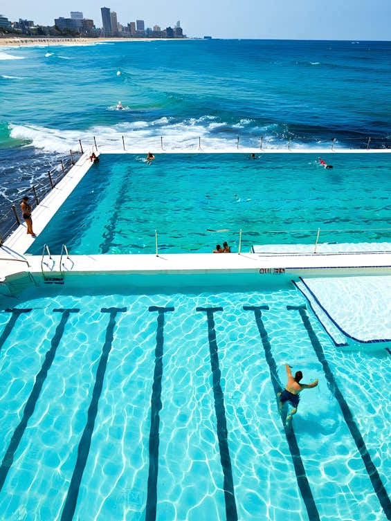 Ocean Pool Photo Print - Coastal Swimming Pool with City View