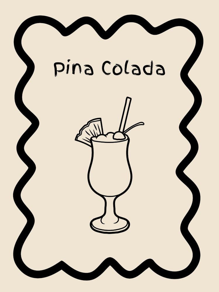 Pina Colada Doodle Poster B&W