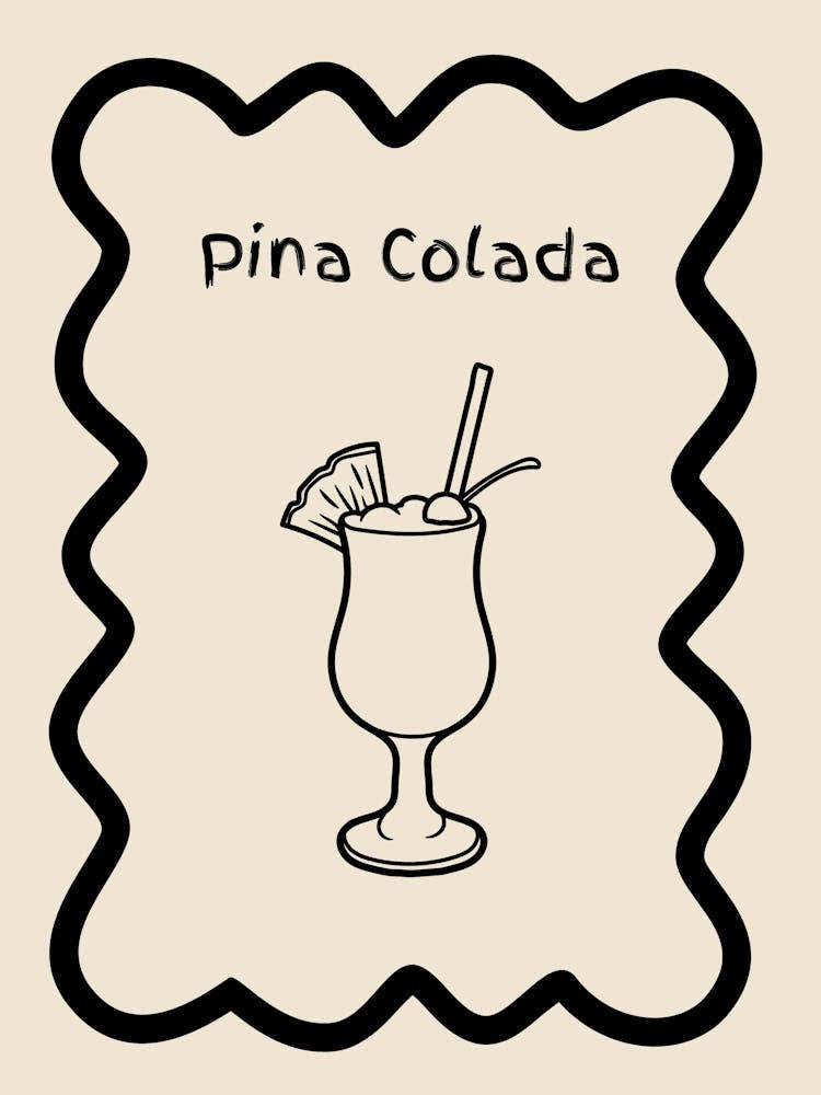 Pina Colada Doodle Poster B&W