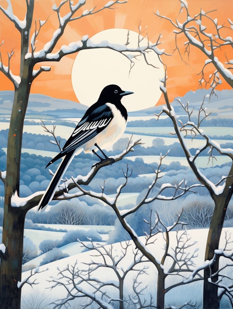 Winter Bird Painting Magpie 1