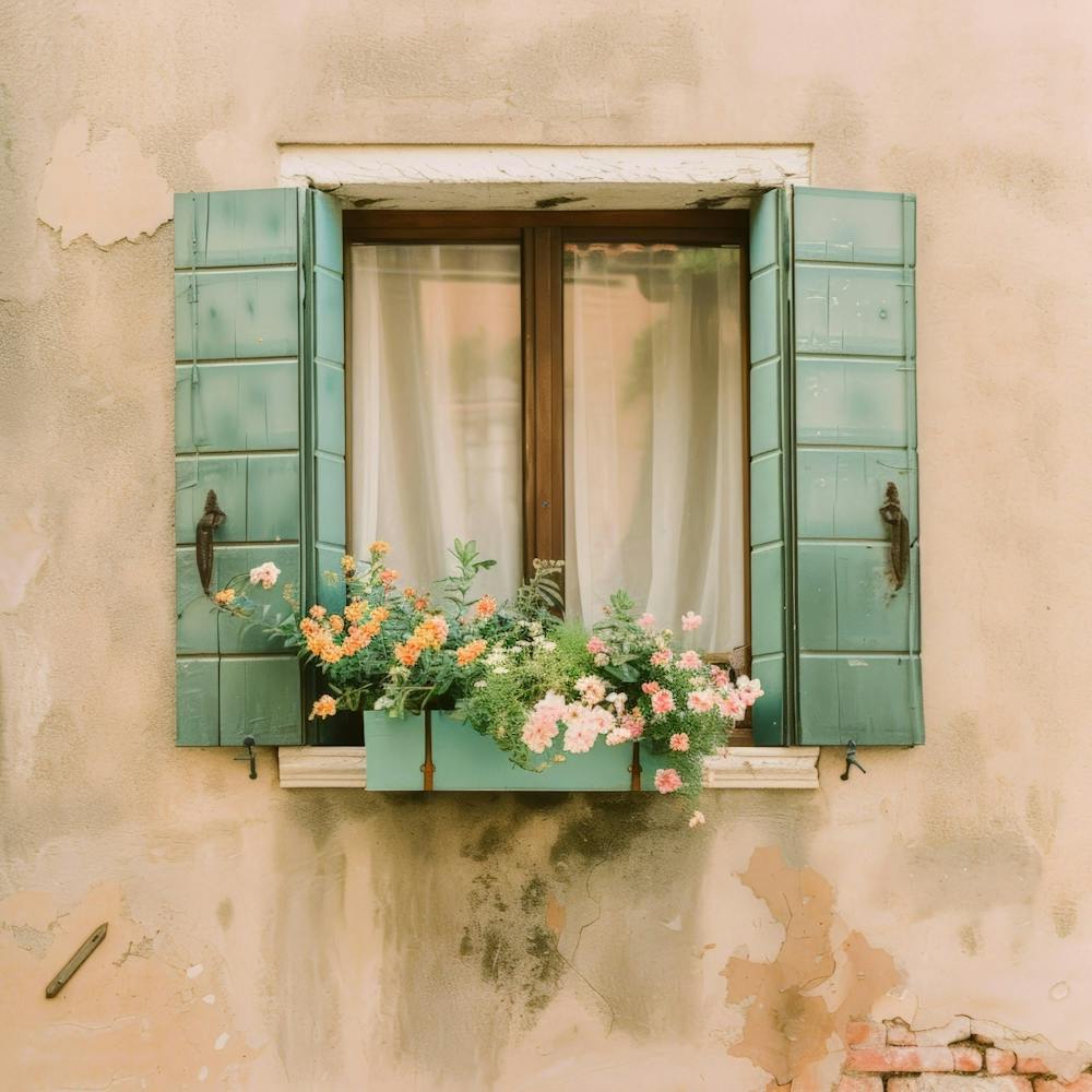 Green Shutters On A Window